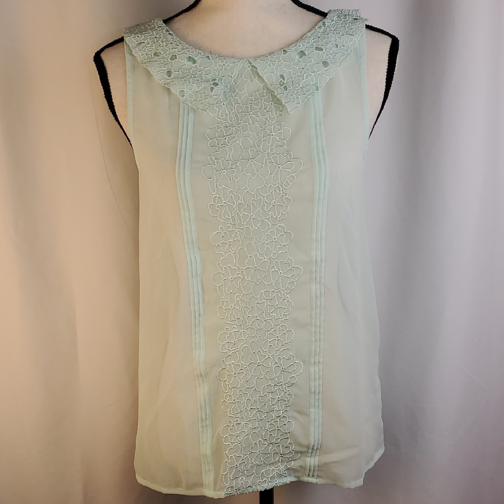 LC Lauren Conrad Mint Lace Accent Blouse